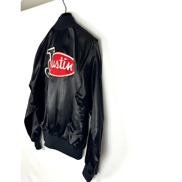 Vintage Men's Justin Boot Co. Bw Westernwear’ Silky Black  Bomber Jacket • M - Picture 5 of 10